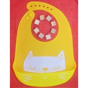 Baby Bibs Easily Wipe Clean -Silicone Yellow Cat